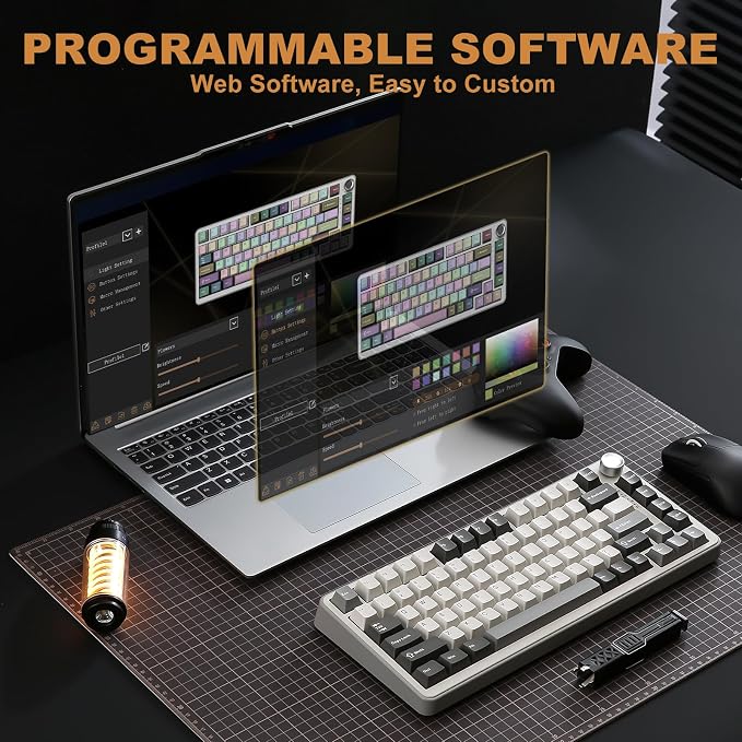 YUNZII B75 PRO 75% Wireless Mechanical Keyboard (Grey, Cocoa Cream V2) | Hot Swap Keyboard with Knob, Gasket Mount, Creamy Pre-lubed Switch for Smooth Typing, BT/USB-C/2.4G, for Gaming - Image 6