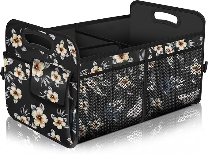 Femuar Car Trunk Organizer,Car Storage Organizer with 72L Large Capacity Waterproof Collapsible and 11 Pockets,Trunk Organizer for Car Suv/Jeep/Sedan, Large Size, Hibiscus flowers by GuangzhouTailinTechnologyCo