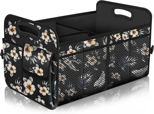 Femuar Car Trunk Organizer,Car Storage Organizer with 72L Large Capacity Waterproof Collapsible and 11 Pockets,Trunk Organizer for Car Suv/Jeep/Sedan, Large Size, Hibiscus flowers by GuangzhouTailinTechnologyCo