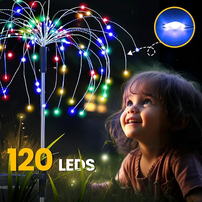 GIGALUMI Garden Decor Outdoor Lights 120LED 2Pack, Solar Garden Lights Outside Fairy Firework Decorative,Solar Powered for Yard Pathway Flowerbed Planter Balcony Patio 4th of July Decor (Multicolor - Image 3