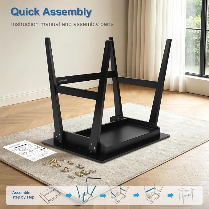 Nnewvante 31.5" Small Computer Desk with Drawer, Black | Solid Bamboo Writing Desk for Home Office, Modern Simple Style, Compact Study Desk for Small Spaces - Image 6