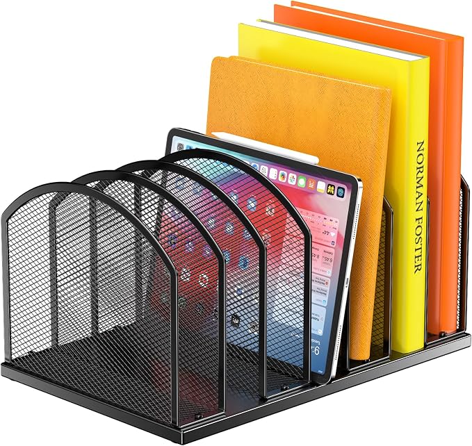 Gawerk 7-Section Metal Upright File Sorter Organizer, Office Small Letter Sorter Desktop File Organizer Metal Mesh Iron Sole, Black by Gawerk