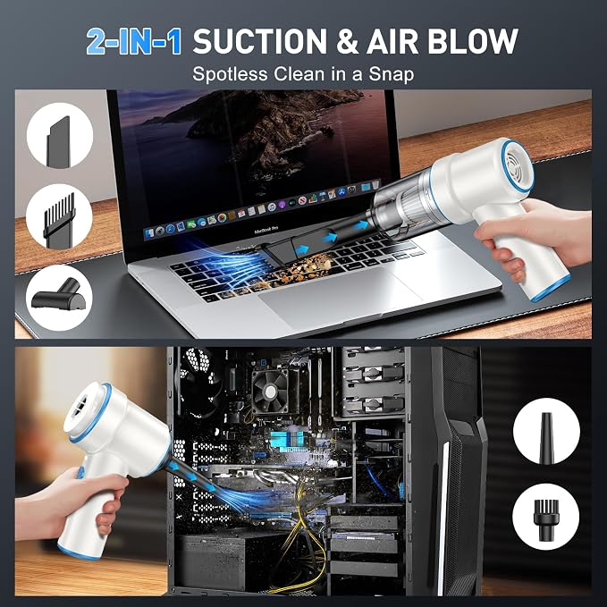 KMM Handheld Car Vacuum Cleaner, 9000PA Vacuum Cleaner & Air Duster, 120W High Power Vacuum Portable Cordless, Hand Held Vacuum Rechargeable with Multi-Nozzles & LED Light for Home, Car, Office - Image 3