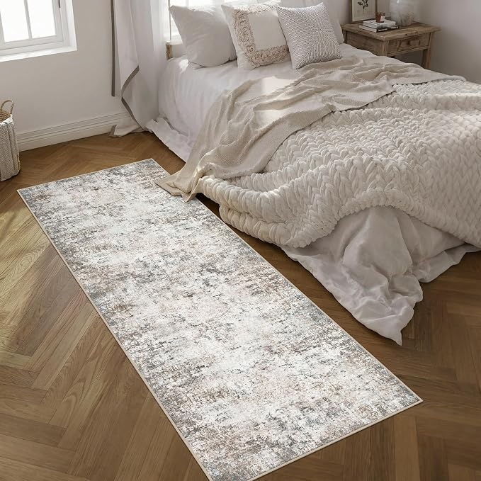 Washable Area Rug 3x8 Entryway Rug: Washable Modern Abstract Soft Thin Rug Indoor Floor No Slip Stain Resistant Carpet for Bedroom Dining Room Farmhouse Nursery Home Office - Brown Grey - Image 2