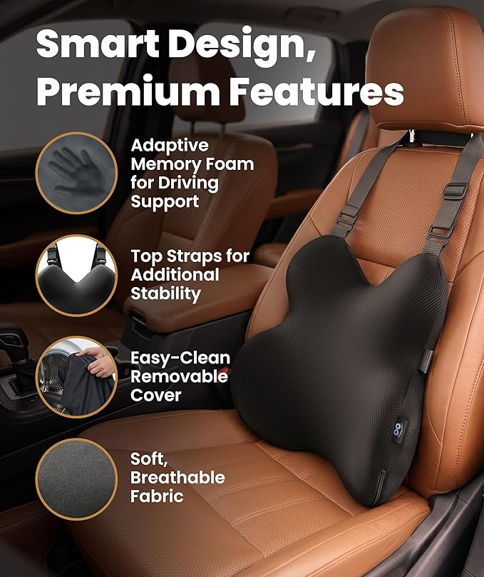 Everlasting Comfort Lumbar Support Pillow for Office Chair - Memory Foam Back Cushion for Car Seat - Promotes Better Posture, Back Pain Relief - Ideal Gaming and Desk Chairs Work and Home Essentials - Image 4