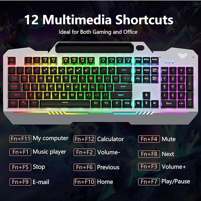 AULA Gaming Keyboard and Mouse,Wired 104-Key Mouse and Keyboard Combo Metal | Full Size Computer Keyboards with Number Pad,New Update Version,RGB Backlit Anti-Ghosting PC Keyboard for Laptop WinXP/7/8/10 - Image 6