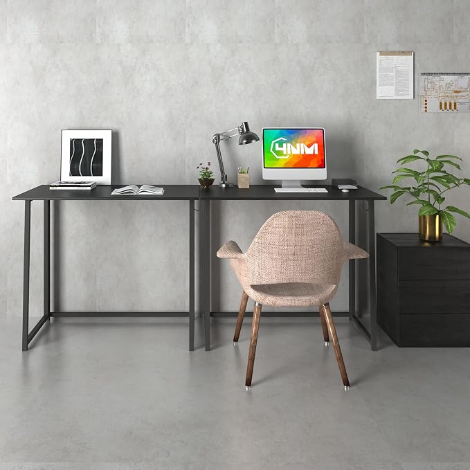 4NM 31.5" Small Folding Desk, Foldable Computer Home Office Desk, Study Writing Table for Small Space Saving Bedroom, Easy Assembly - All Black - Image 5