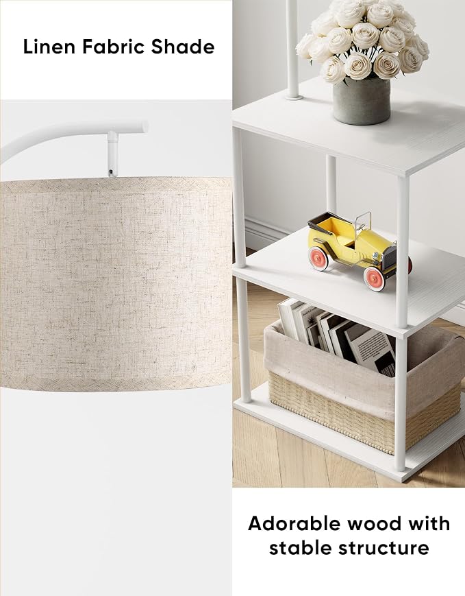 PARTPHONER Floor Lamp with Table, Night Stand with Lamp, Narrow Side Table with 3CCT LED Bulb, Small Coffee Table, Modern End Table with Storage Shelves for Living Room Bedroom Home Décor, White - Image 2