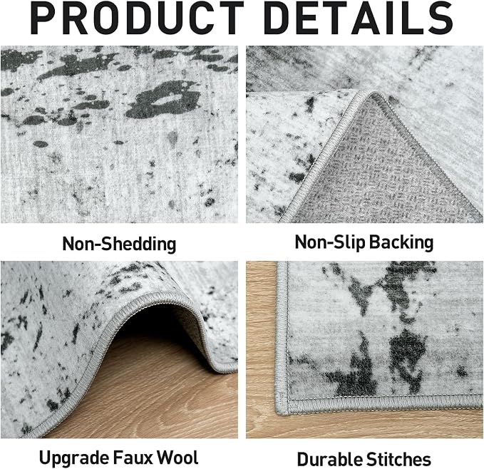 4x6 Area Rugs Washable Rug: Modern Abstract Living Room Rug Soft Anti-Skid Thin Carpet Indoor Floor Non-Shedding Carpets for Bedroom Dining Room Farmhouse Nursery Home Office Black White Grey - Image 5