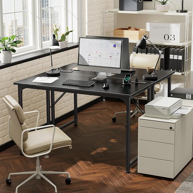 PRAISUN 40 X 20 Inch Computer Desk, Power Outlets, USB-C, Black | Office Desk with 4 AC Outlets, USB & USB-C, Sturdy Metal Frame, Spacious Desktop for Work, Writing, Study & Gaming - Image 2