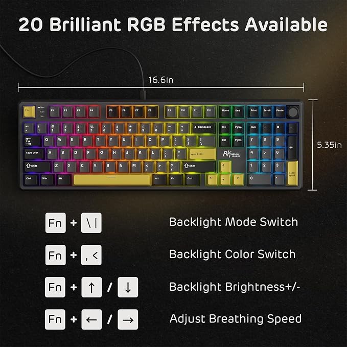 RK ROYAL KLUDGE X104 Wired Full Size Mechanical Gaming Keyboard, Metal Knob | Creamy Keyboard with Number Pad,104 Keys RGB Computer Keyboard Hot Swappable Linear Switch, Online Software for Wins/Mac - Image 5