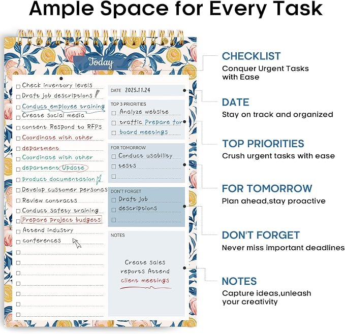 Taja To Do List Notepad, Undated Daily Planner for Work and Goal Setting | Citrus Grove, 52 Sheets, 9.8" x 6.5" , for Office, Home and school, Daily Task Planning, Notes and Everyday Organization - Image 2