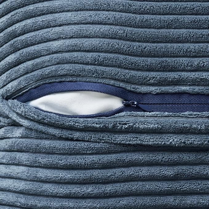 MIULEE Decorative Lumbar Throw Pillow Covers for Couch Bed Livingroom 14x22 Inch Set of 2 Blue Boho Accent Throw Pllows Broadside Striped Patchwork Soft Corduroy Summer Coastal Pillowcases - Image 7