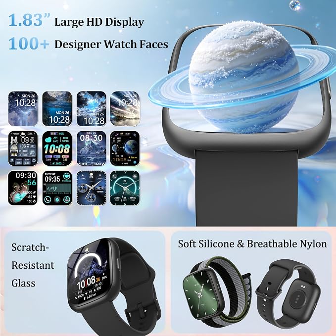 Smart Watch for Women Men, 2026 Upgrade Smartwatch [2 Bands, 44mm case], 1.83" Fitness Tracker Watch Alexa Built-in, Make/Answer Call, HR Sleep Stress Monitor, IP68 Waterproof Step Counter Watch - Image 3
