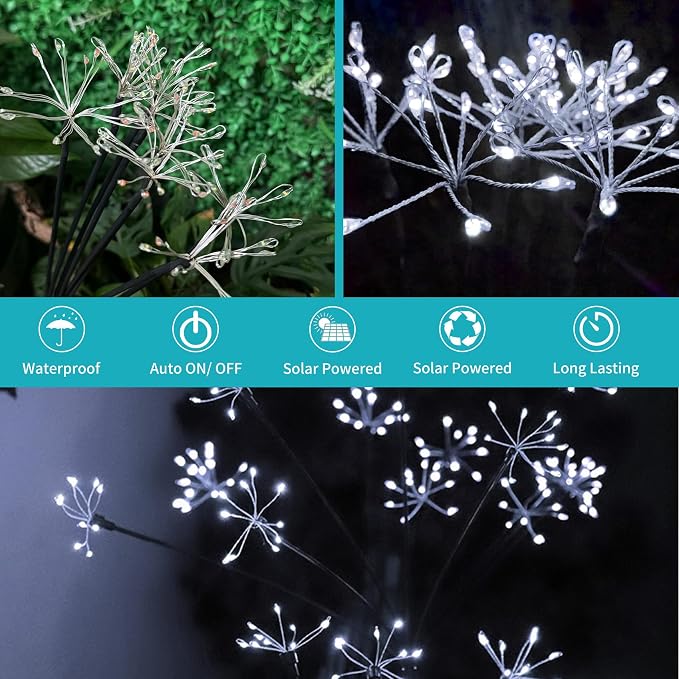 JJGoo Solar Garden Lights, New Upgraded 2 Pack Solar Swaying Starburst Light, Waterproof Fireworks Outdoor Lights, Yard Patio Pathway Decoration, White - Image 6