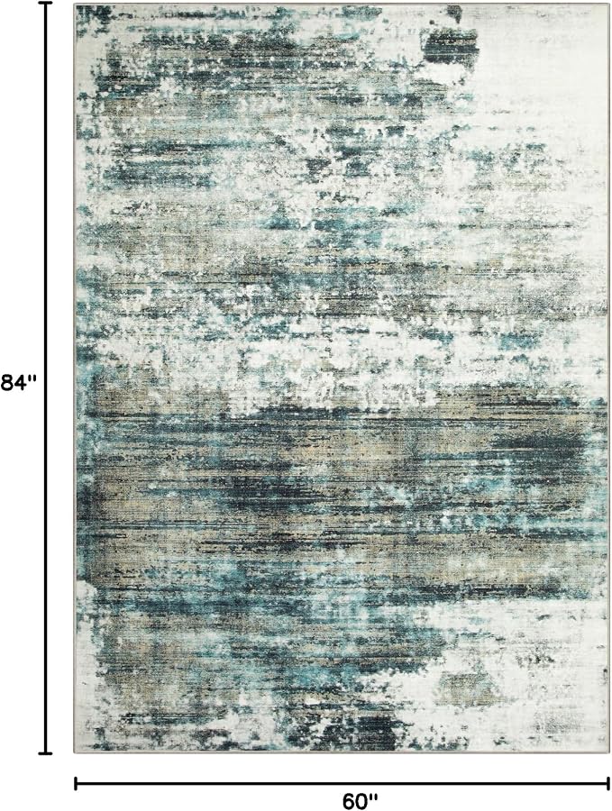 5x7 Area Rugs Washable Rug: Modern Abstract Living Room Rug Soft Anti-Skid Thin Carpet Indoor Floor Non-Shedding Carpets for Bedroom Dining Room Farmhouse Nursery Home Office - Green Multi - Image 2