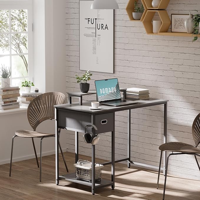 Pamray 39 Inch Small Computer Desk with Monitor Stand and Drawer for Gaming | Small Gaming Desk, for Bedroom Small Spaces, Home Office, Dorm and Apartment, for Writing, Study and Working - Image 2