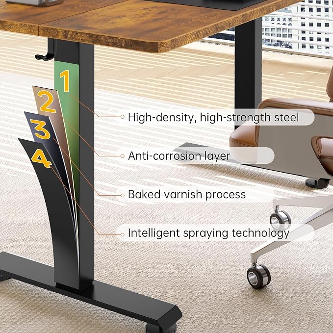 Veken Standing Desk, 63×27.6 Inch Electric Gaming Table, Brown | Height Adjustable Sit Stand Up Computer Tables for Home Office, Study , Writing, Suit students, employees and group work - Image 7