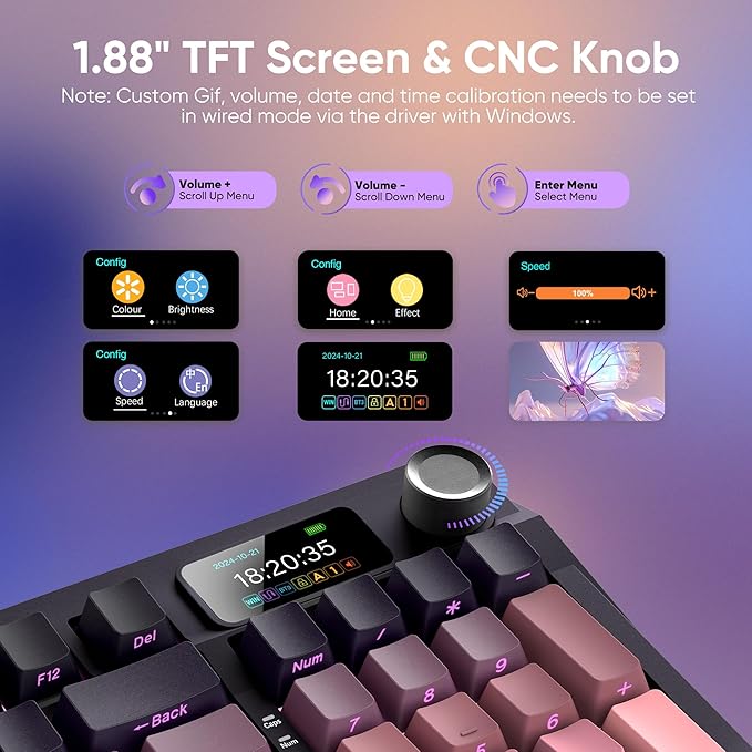 RedThunder K95 Wireless Mechanical Keyboard,TFT Screen & Knob, Trip-Modes Connection, Gasket Custom Hot-Swap Keyboard, RGB Backlit, Pre-lubed Linear Switches, Side Printed PBT Keycaps, Gradient Pink - Image 3