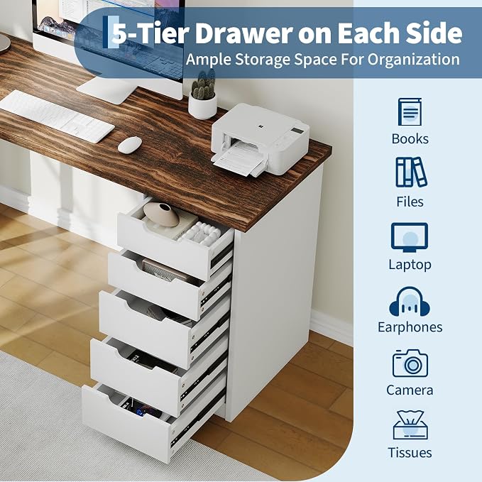 Garvee Computer Desk with 5 Drawers, 47 Inch Modern Simple Study Writing Desk with Storage, Rustic Home Office Desk, Reversible Computer Desk for Small Spaces, Apartments, Dorms, Brown+White - Image 5