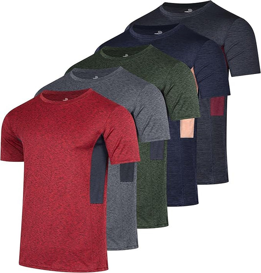 5 Pack Men's Dry Fit Short Sleeve T-Shirt Gym Workout Athletic Running Tee | Cooling, Moisture-Wicking, Crew Neck, Quick-Dry, Breathable, Active, Exercise, Fitness, Basketball, Cycling, Hiking, Tennis by RealEssentials