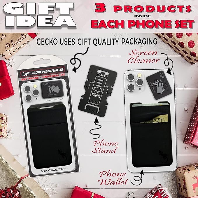 Double Pocket Gecko Phone Wallet - Adhesive Card Holder - Cell Phone Pouch - Stick on Spandex Pocket by Gecko - Carry Credit Cards and Cash – (BLACK-BLACK) - Image 7