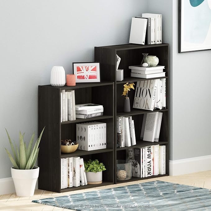 Furinno PASIR Book Shelf, 4-Tier Bookshelf, Bookcase with Open Shelf, 9.4 x 23.6 x 41.7, for Living Room, Bedroom, Home Office, Espresso - Image 2