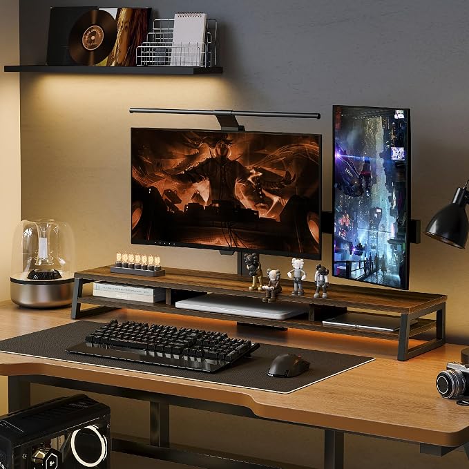 Fenge Dual Monitor Stand for Desk, 42.5in Large Monitor Riser for 2 Monitors, 2 Tier Computer Office Desk Top Shelf, Desktop Storage Stand for Laptop, PC, Computer, Printer - Image 9