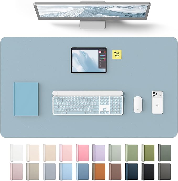 YSAGi Leather Desk Protector, Office Mat, Large Mouse Mat, Non-Slip PU Leather Blotter, Laptop Desk Mat, Waterproof Writing Pad for Office and Home(Ice Blue, 40" x 24") by YSAGi