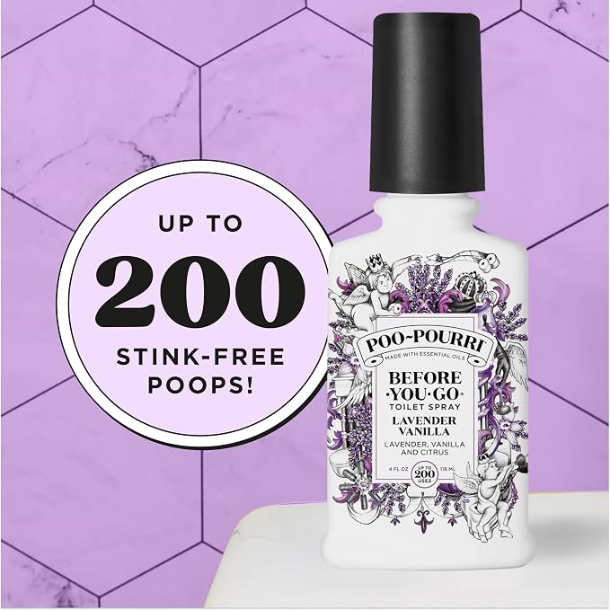 Poo-Pourri Before-You-Go Toilet Spray, Lavender Vanilla, 4 Fl Oz, Up to 200 Uses, Bathroom Odor Deodorizer, Plant-Based with Essential Oils, for Home or Work, Lavender, Vanilla and Citrus Scent - Image 8