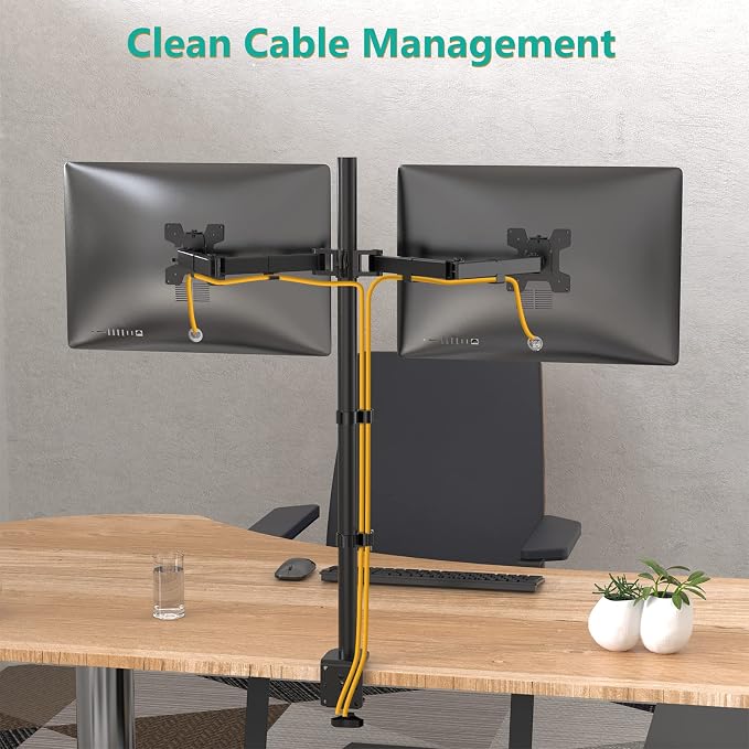 WALI Extra Tall Dual LCD Monitor Fully Adjustable Desk Mount Fits 2 Screens up to 27 inch, 22 lbs. Weight Capacity per Arm (M002XL), Black - Image 9