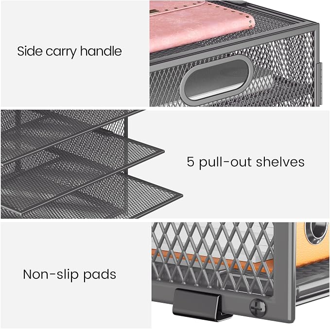 Lavatino 2 Pack 8-Tier Office Desk File Organizer, Letter Tray Paper Organizer with Handle, Including 5 Adjustable Slide Trays for Organizing Desk Workspace Accessories and Supplies (Grey Metal Mesh) - Image 3