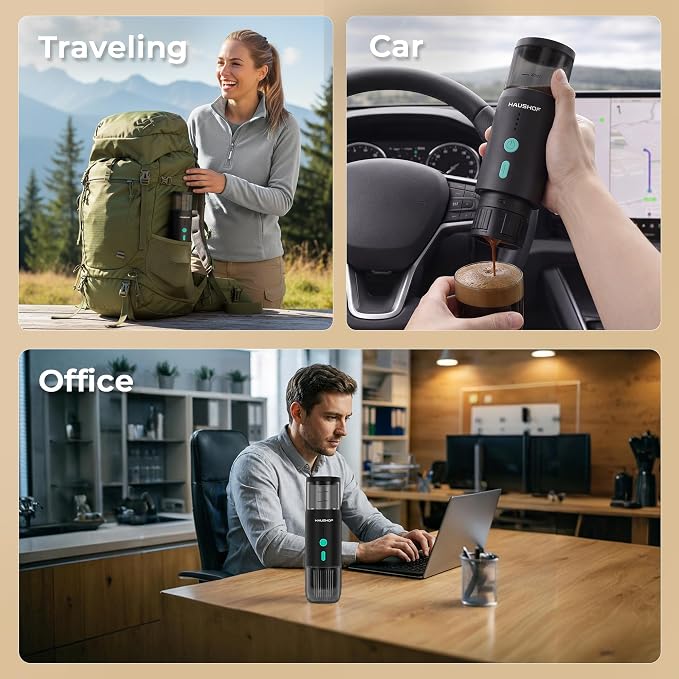 HAUSHOF Portable Electric Espresso Machine, 20 Bar Fast Heat-Up Travel Coffee Maker, USB-C Rechargeable Compatible with Ground Coffee & NS Capsules, for Car, Camping, RV, Hiking & Office - Image 8