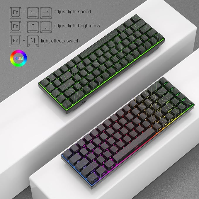 MageGee Portable 60% Mechanical Gaming Keyboard, RGB Backlit Compact 68 Keys Mini Wired Office Keyboard with Red Switches for Laptop PC Mac - Black Contour Lines - Image 4