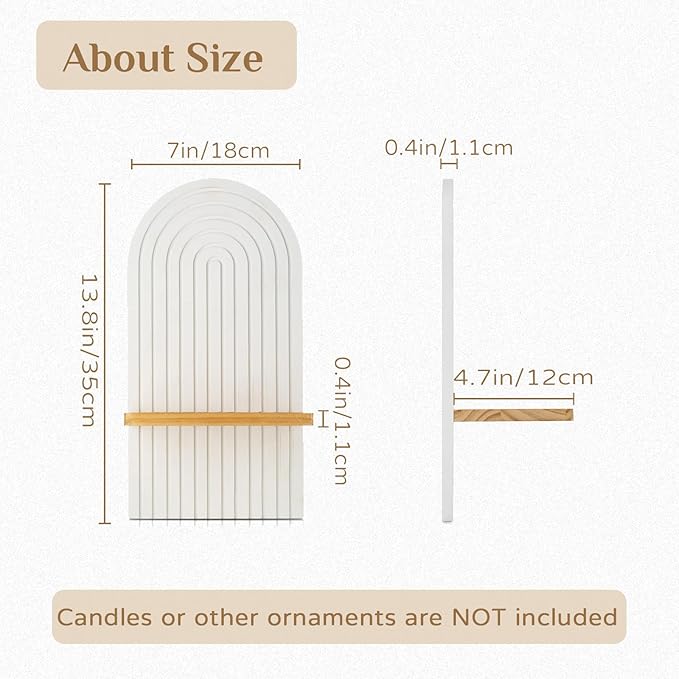 Boho Wall Candle Holder Set of 2 with White Arched 3D Design | Mid-century Candle Sconces, Soild Wood, Modern Minimalist, for Pillar, Plants, Bohemian Art Decor, Beside Fireplace and TV - Image 3