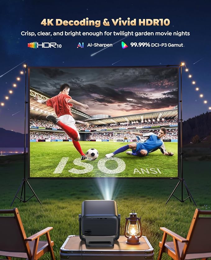 Smart 4K Projector [Google TV Stick Built-in & 360° Stand] with WiFi 6, Bluetooth 5.3, HDR10, 30W Hi-Fi, AI Auto Focus, Outdoor Portable Short Throw Movie Projector for Home Theater Bedroom Ceiling - Image 4