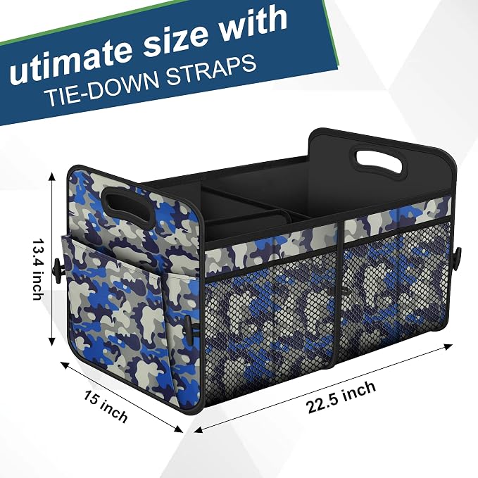 Femuar Car Trunk Organizer with 72L Large Capacity Waterproof Collapsible and 11 Pockets, Trunk Organizer for Car SUV/Jeep/Sedan, Large Size, Blue Camouflage - Image 3