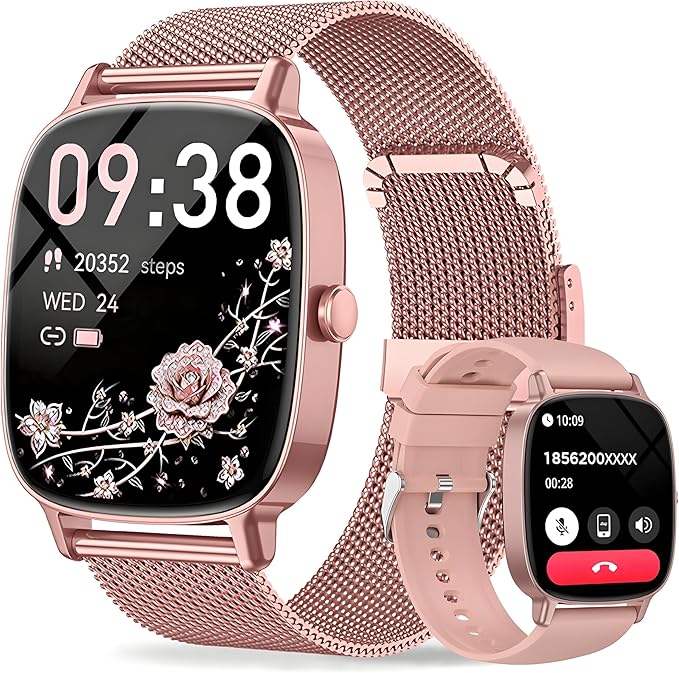 Smart Watch for Women, Answer/Make Call,1.85'' Ultra-Clear Screen Fitness Tracker with Heart Rate/Sleep/SpO2 Monitor,Smartwatch for iPhone/Samsung/Android,120+ Sport Modes,IP68 Waterproof with 2 Bands by COIOC