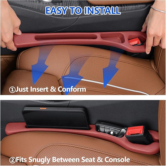 Car Seat Gap Filler Organizer 2Pcs,Car Accessories with Safety Hammer,2 in 1 No Drop Seat Guard with Storage Slot for Phone,Keys,Universal Interior Gap Filler for Cars SUV Truck,Red - Image 6