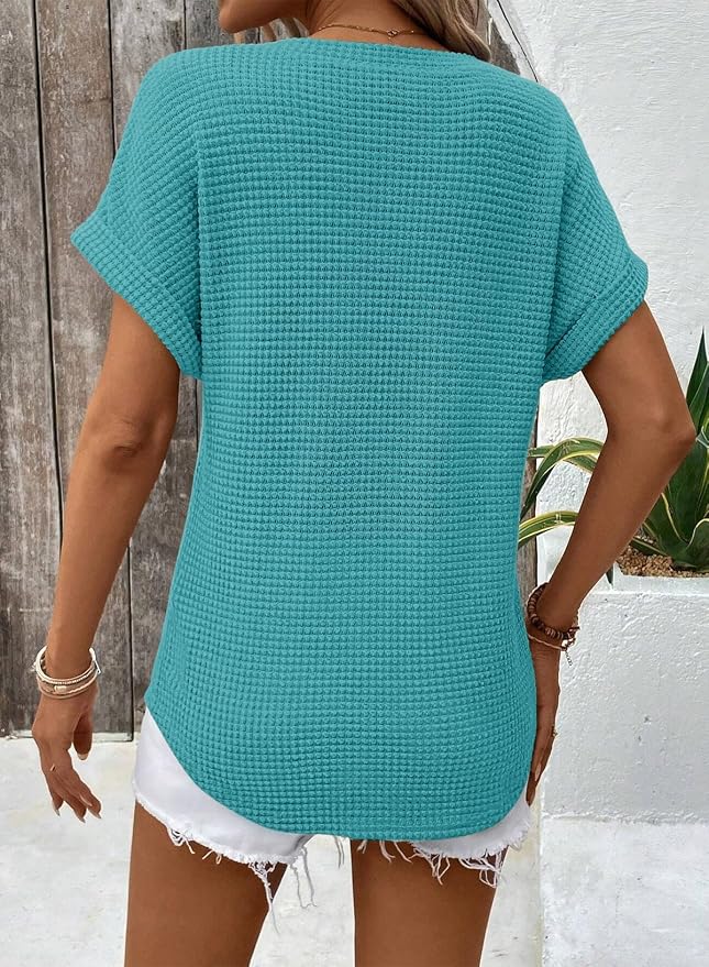 Dokotoo Womens Waffle Knit Tops 2026 Spring Summer V Neck Shirts Casual Trendy Women's Blouses Basic Tee - Image 4