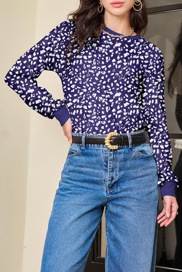 EVALESS Womens Crewneck Long Sleeve Tops Casual Polka Dots Tops Fall 2026 Tshirts Shirts - Image 5