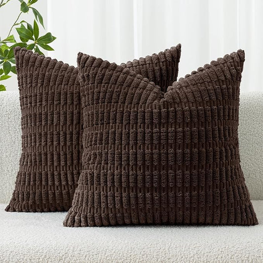 MIULEE Pack of 2 Corduroy Decorative Throw Pillow Covers 20x20 Inch Soft Boho Striped Pillow Covers Modern Farmhouse Home Decor for Sofa Living Room Couch Bed Dark Brown by MIULEE