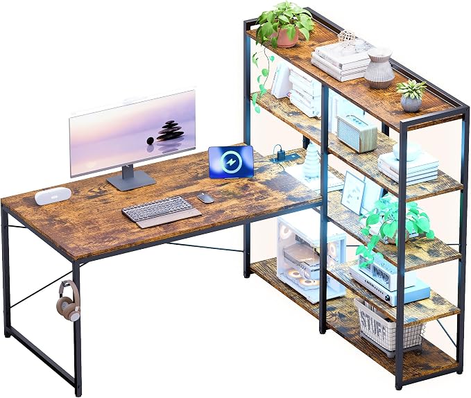 Pamray 49 Inch L Shaped Gaming Computer Desk with Shelves and Storage | Compact Reversible Design with LED Lights & Power Outlets, Suitable for Home Office Bedroom Small Spaces and Dorm Study Work - Image 7