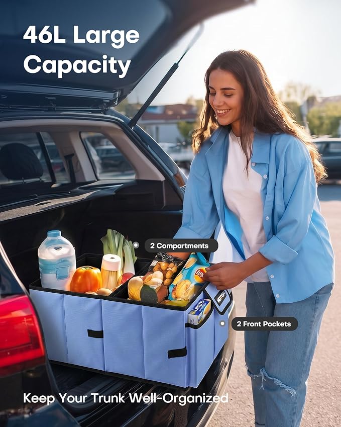 HOTOR Trunk Organizer for Car - Car Organizer, Foldable Trunk organizer for SUVs & Sedans, Sturdy Organization for Car Accessories, Tools, Sundries, Blue, 2 Compartments, 23.6"×14.2"×10.6" - Image 3