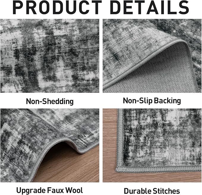 6x9 Area Rugs Washable Rug: Large Modern Abstract Living Room Rug Soft Anti-Skid Thin Carpet Indoor Floor Non-Shedding Carpets for Bedroom Dining Room Farmhouse Nursery Home Office Black - Image 5