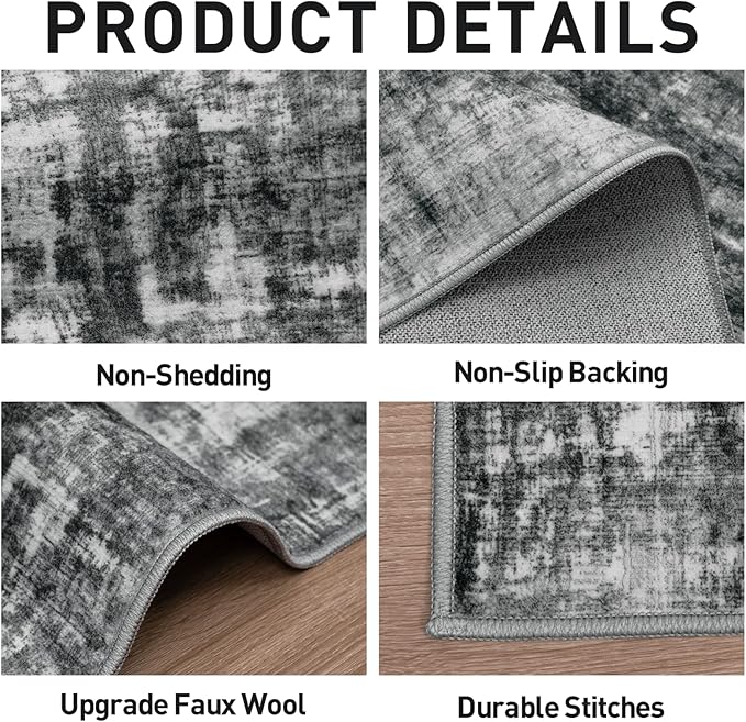 10x14 Area Rugs Washable Rug: Modern Abstract Living Room Rug Soft Anti-Skid Thin Carpet Indoor Floor Non-Shedding Carpets for Bedroom Dining Room Farmhouse Nursery Home Office Black - Image 6