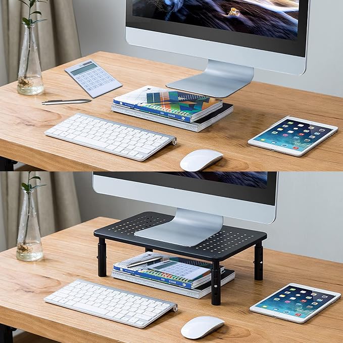 Bracwiser Monitor Stand Riser, Metal Computer Stand, 3 Height Adjustable Screen Riser with Mesh Platform for PS4, Laptop, Printer, Notebook and All Flat Screen, Holds Up to 20KG | 3 Height Adjustable Desk Riser for PS4, Laptop, Printer, Notebook and Al... - Image 9