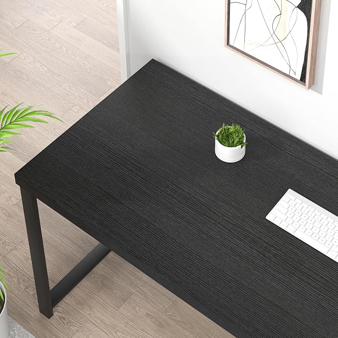 EXCEFUR Black Desk, Modern Computer Desk for Home Office, Metal Wood Writing Study Table Workstation with Storage Shelf for Living Room, Bedroom, 53 Inch - Image 4
