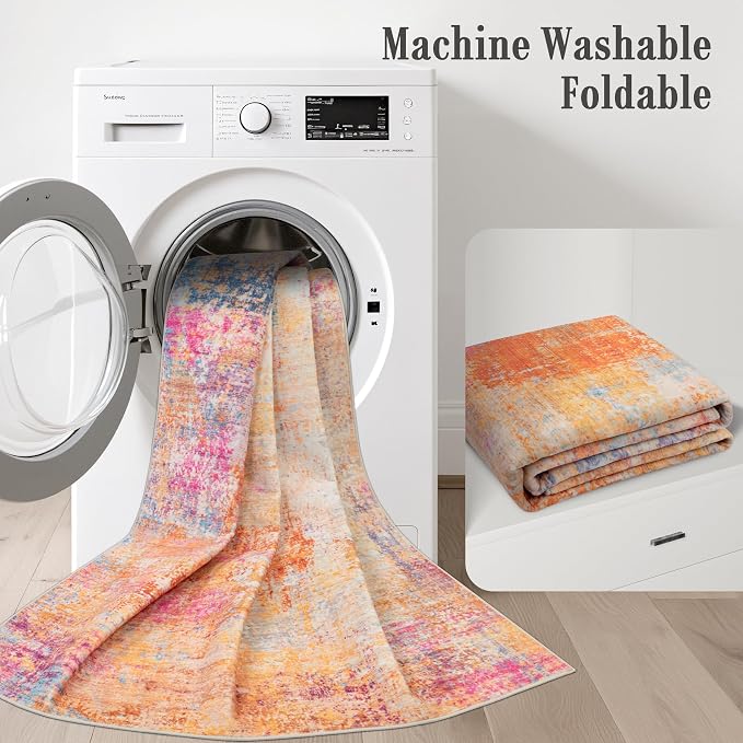 Washable Area Rug 3x5 Entryway Rug: Washable Modern Abstract Soft Thin Rug Indoor Floor No Slip Carpet for Bedroom Dining Room Farmhouse Nursery Home Office - Galaxy Haze - Image 6