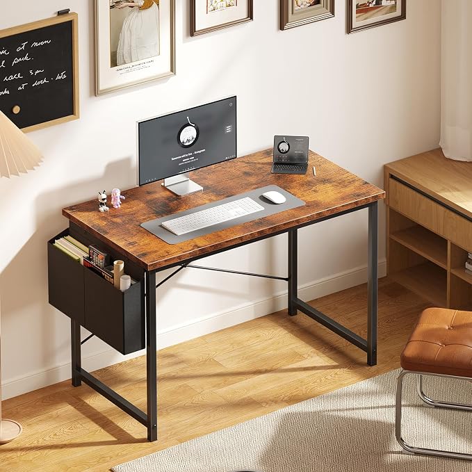 OLIXIS Computer Desk, 44 Inch Gaming Desks for Home Office Small Spaces | Writing Study Craft Work Table, Computer Workstation for Bedroom with Storage Bag, Rustic Brown - Image 5